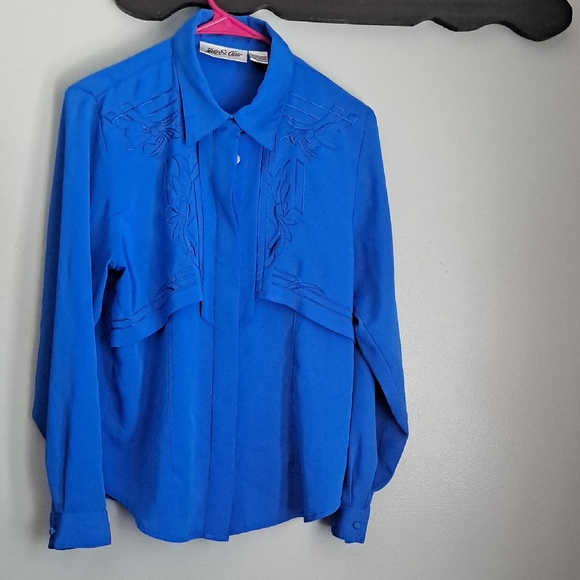 Yves St. Clair Vibrant Blue Vintage Blouse Size 10 - Picture 1 of 6